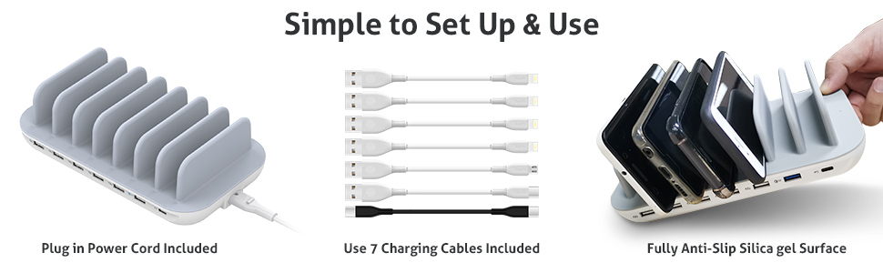SooPii 60W 7-Port USB Charging Station for Multiple Devices, Fast Charging with QC 3.0 & Power Delivery 3.0 7 Cables Included SooPii 60W 7-Port USB Charging Station for Multiple Devices, Fast Charging with QC 3.0 & Power Delivery 3.0 7 Cables Included