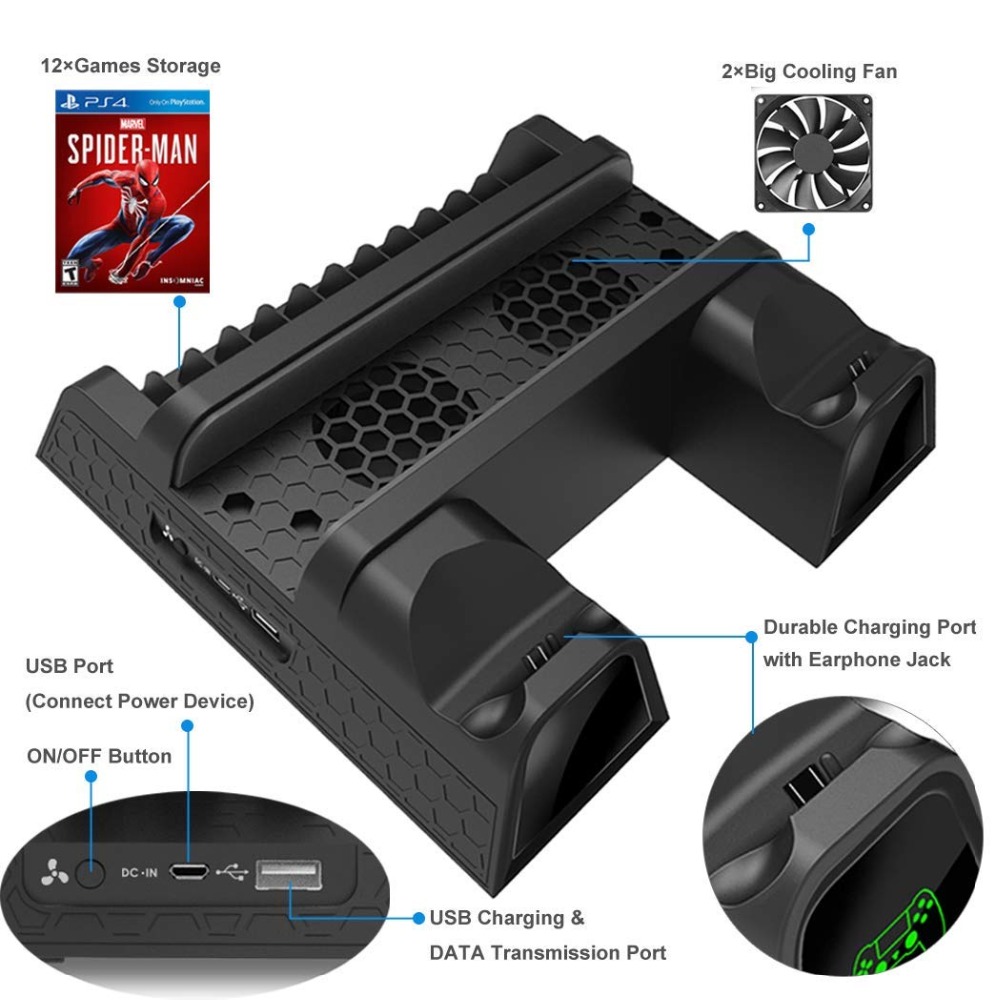 PS4/PS4 Slim/PS4 Pro Dual Controller Charger Console Vertical Cooling Stand Charging Station Dock card Storage For Playstation 4 PS4/PS4 Slim/PS4 Pro Dual Controller Charger Console Vertical Cooling Stand Charging Station Dock card Storage For Playstation 4